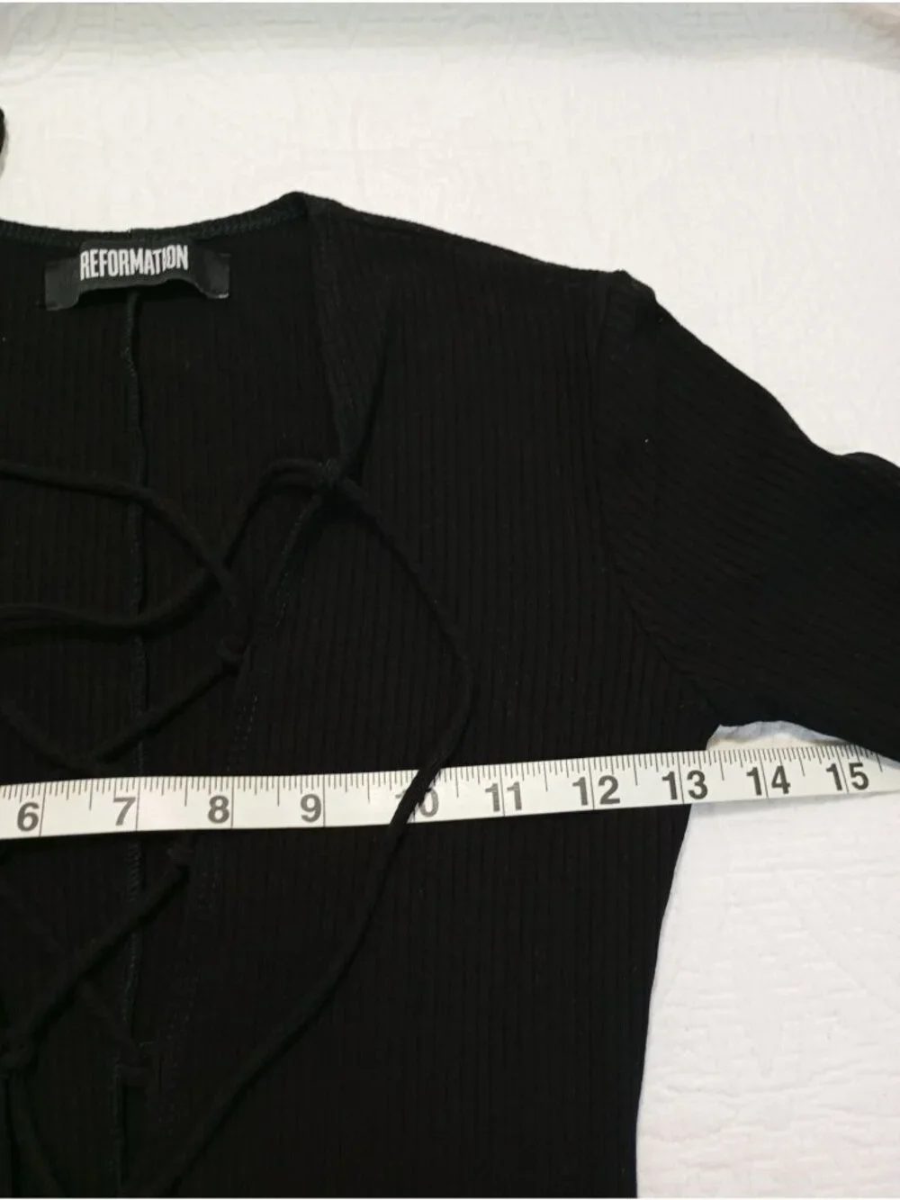 Reformation Black Long Sleeve Ribbed Lace-Up Front Bodysuit XS Womens USA-Made